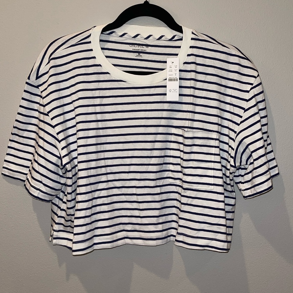 J. Crew Striped Vintage Jersey Cropped Tee with Pocket, Size M